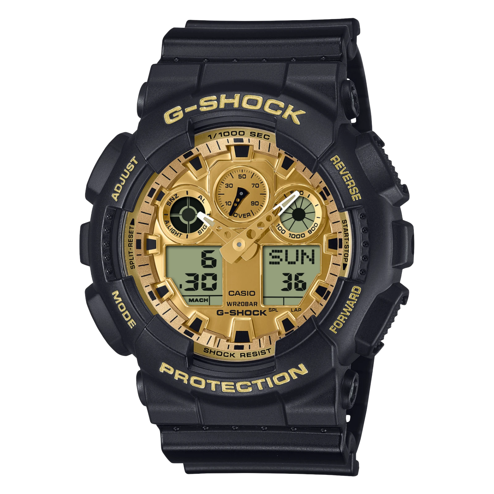 G-Shock Protection, Classic GA-100 Series, Schwarz / Gold, 55mm Herrenuhr GA-100GGB-1A9ER