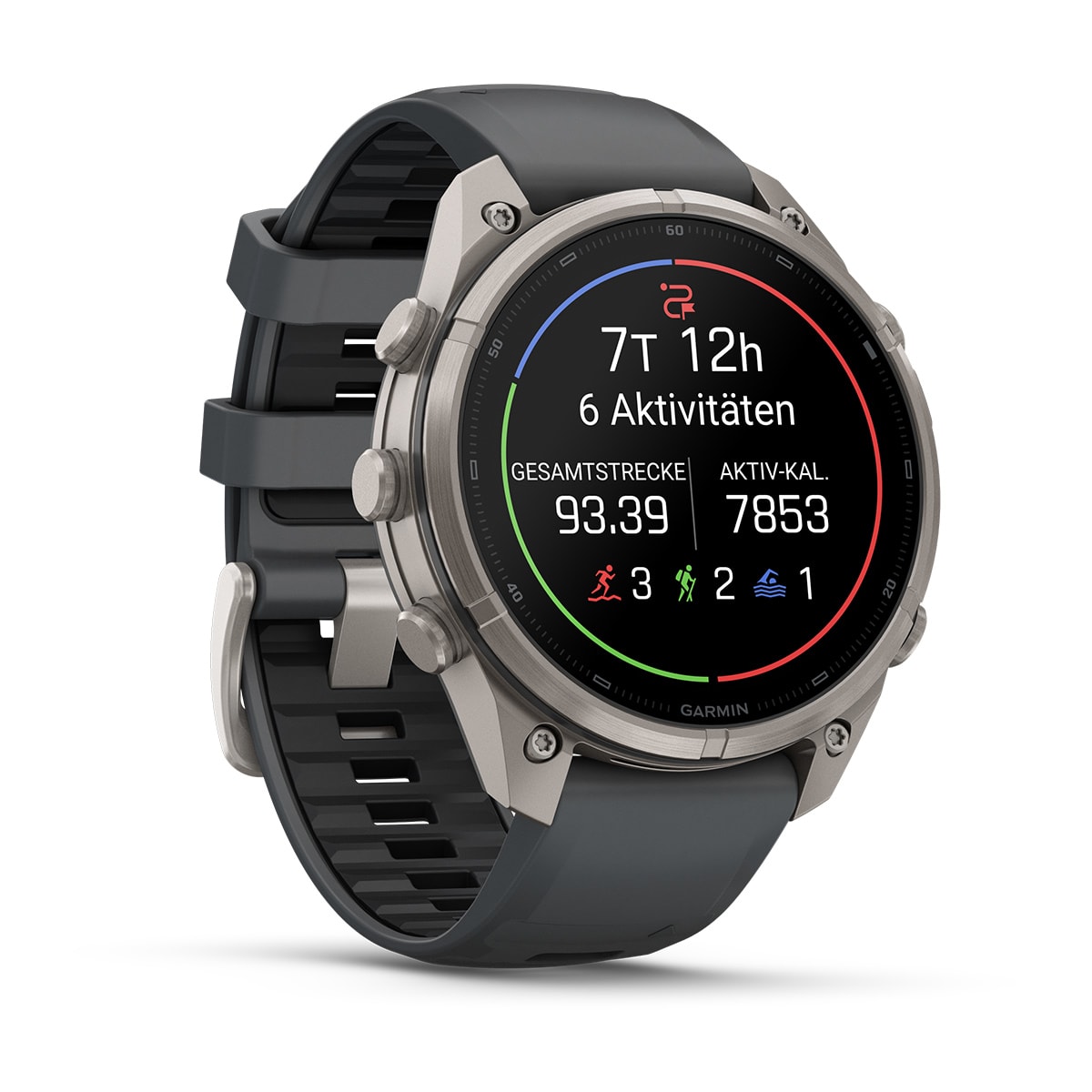 Garmin fēnix® 9 Pro inReach® - 47 mm AMOLED Sapphire Titan mit Silikon-Armband Graphit/Schwarz 010-04336-21
