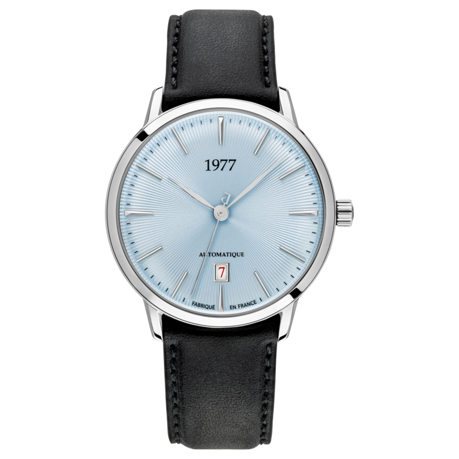 1977 EDMOND Automatique, 40 MM, Cadran Bleu Glacier, Bracelet Cuir Noir Herrenuhr 1977P01163