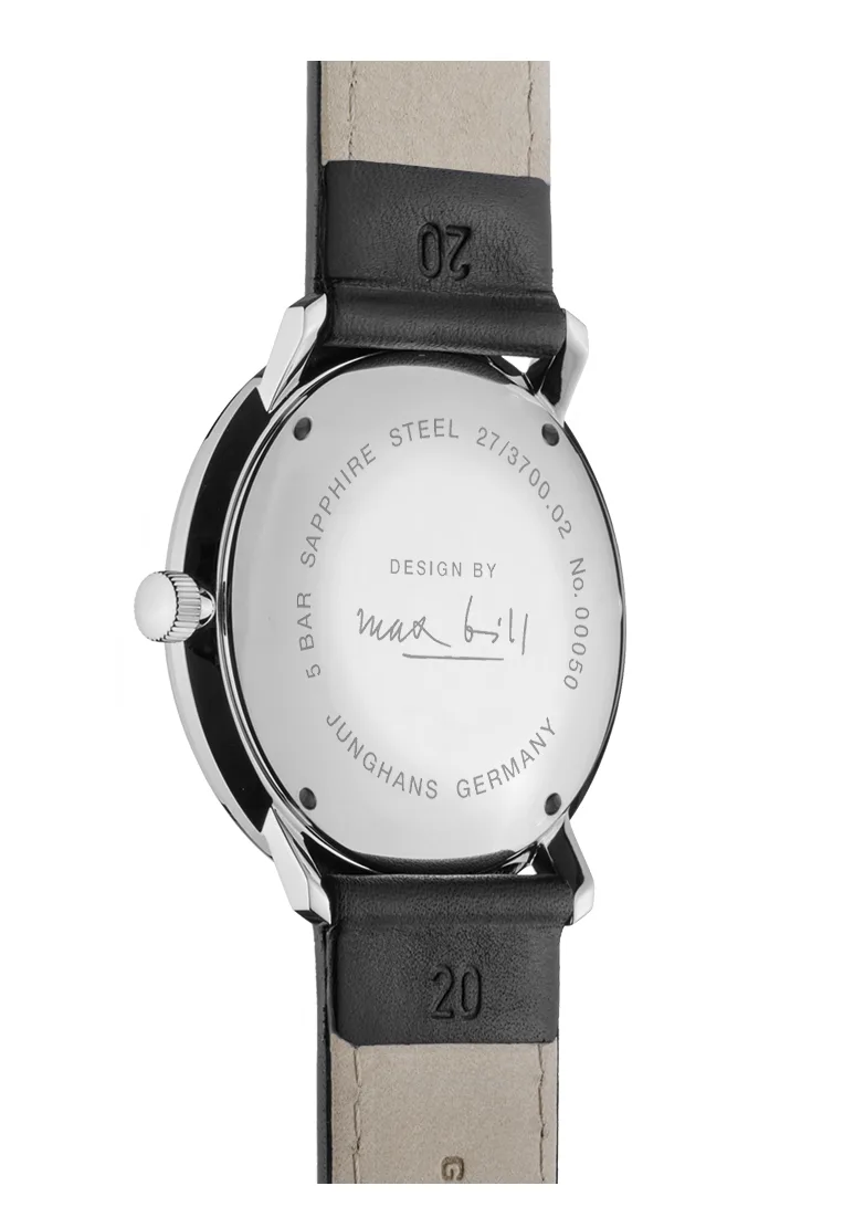 Junghans max bill Handaufzug 34mm Lederband Herrenuhr 27/3700.02
