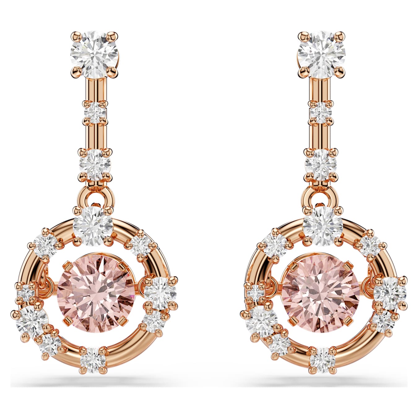 Swarovski  Constella Drop-Ohrhänger Rundschliff, Dancing Stone, Rosa, Roségold-Legierungsschicht