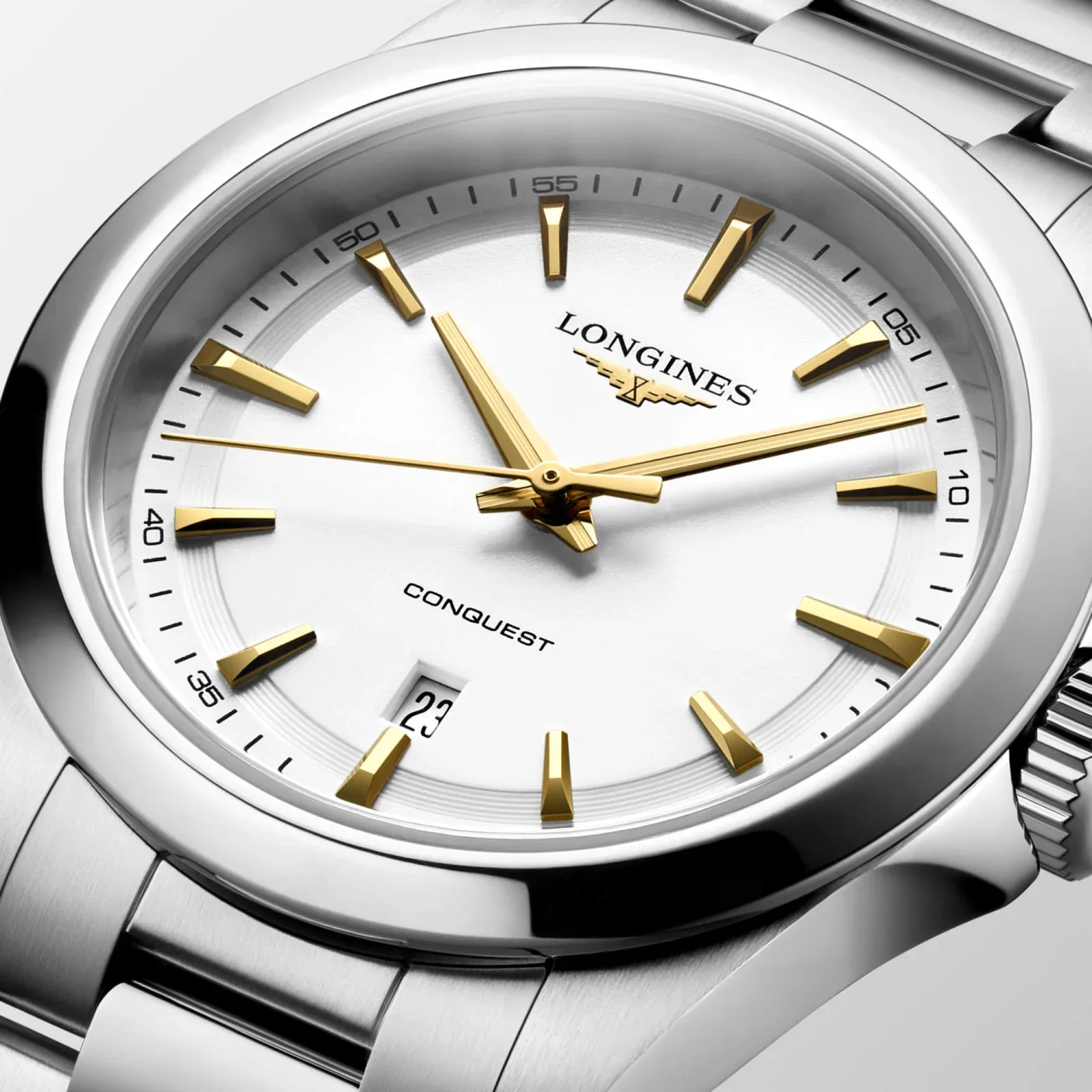 Longines Conquest Weiß Edelstahlband 30 mm Damenuhr L3.350.4.12.6