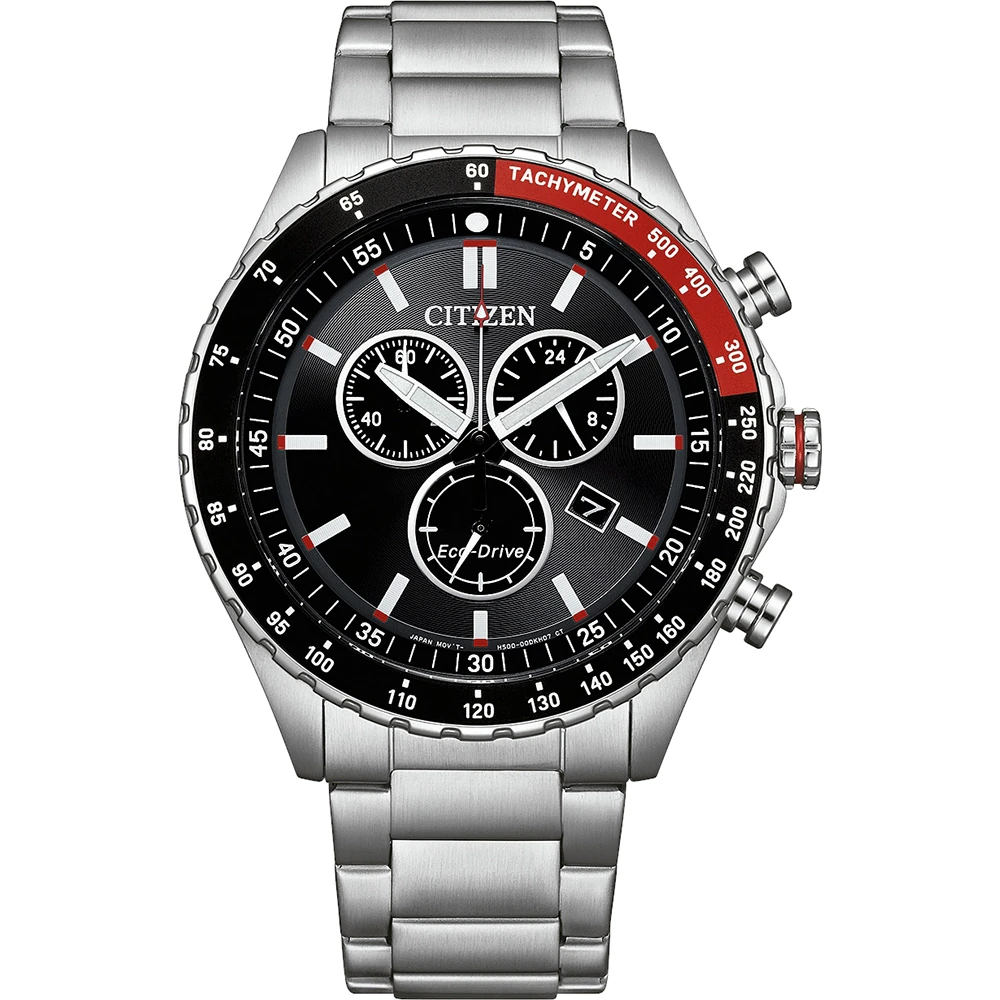 Citizen Eco-Drive Sport Chronograph, Edelstahl schwarz, 43mm Herrenuhr AT2566-88E