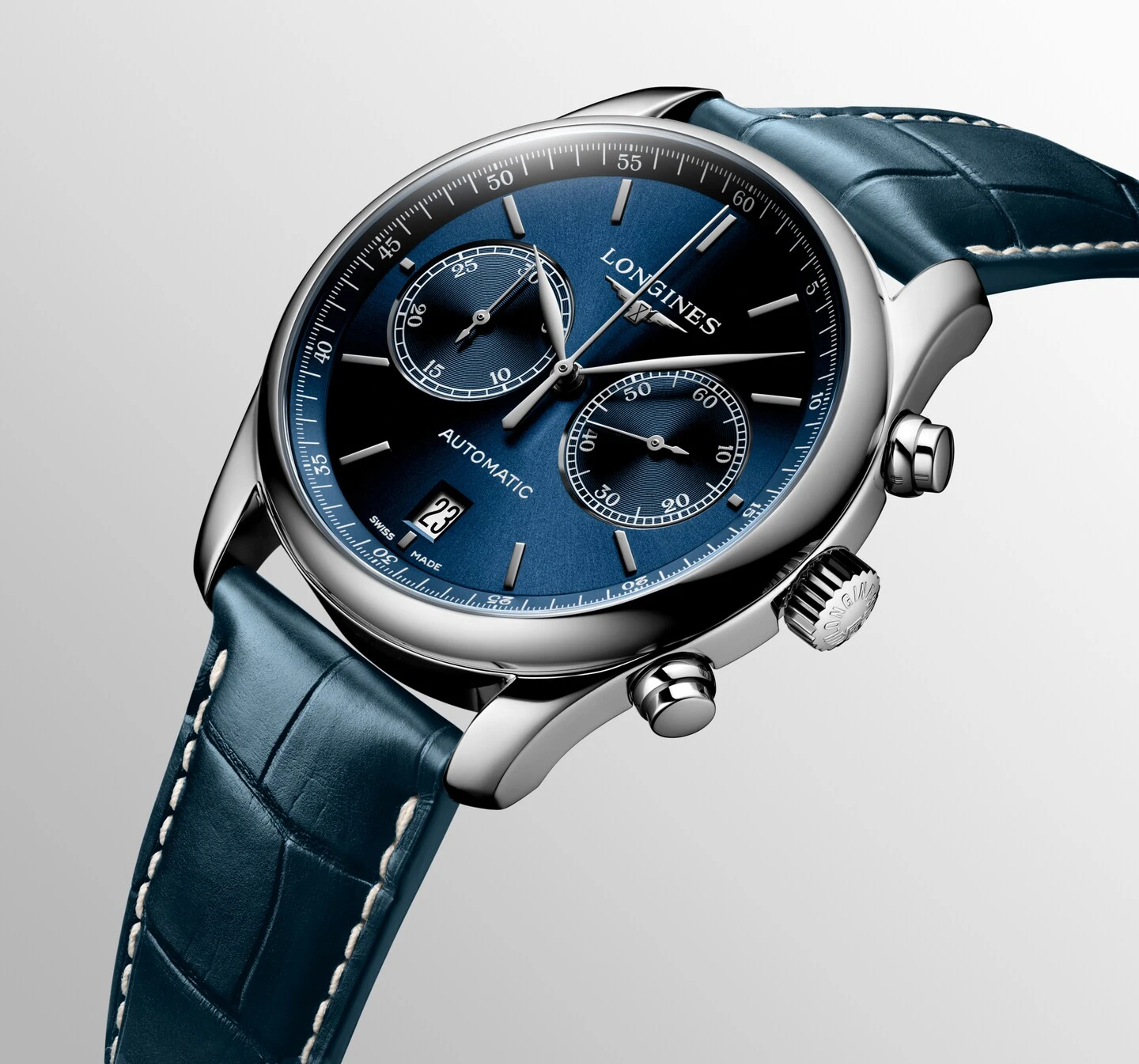 Longines Master Collection Chronograph Blau Lederband Herrenuhr L2.629.4.92.0