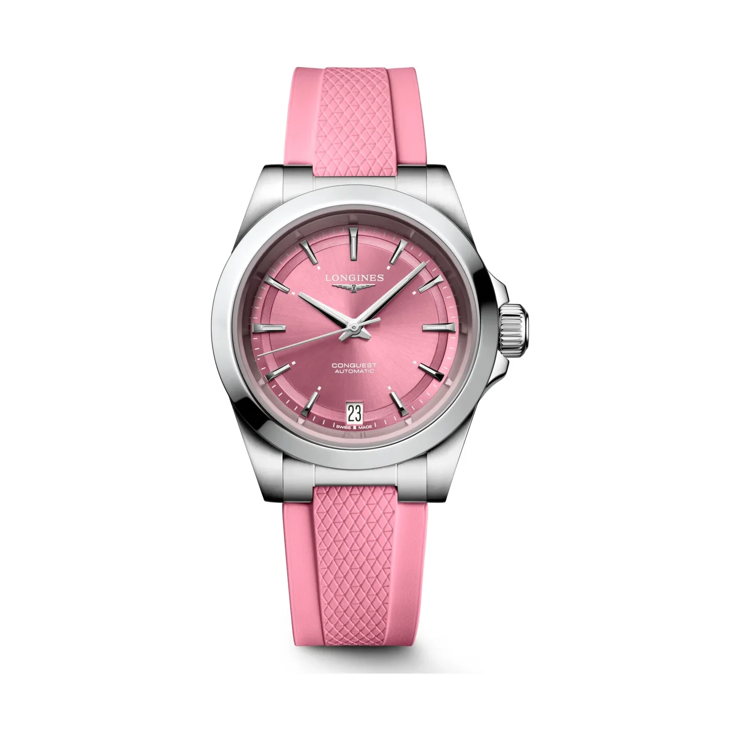 Longines Conquest Pink Kautschukband rosa 34 mm Damenuhr L3.430.4.99.9