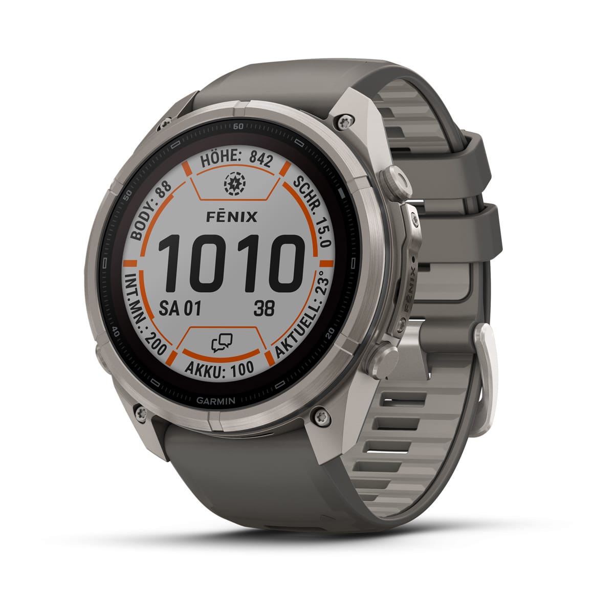 Garmin fēnix® 9 Pro inReach® Solar - 51 mm MIP Sapphire Titan mit Silikon-Armband Kieselgrau/Silbergrau 010-04339-01