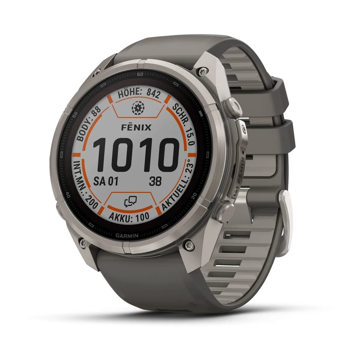 Garmin fēnix® 9 Pro inReach® Solar - 51 mm MIP Sapphire Titan mit Silikon-Armband Kieselgrau/Silbergrau 010-04339-01