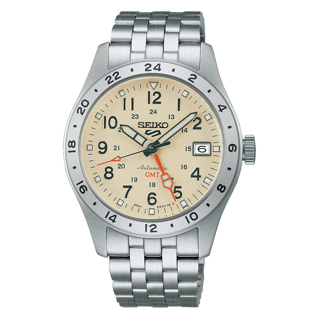 Seiko Seiko 5 Sports Automatik GMT 39mm, Edelstahl, Elfenbein Herrenuhr HDB002K1