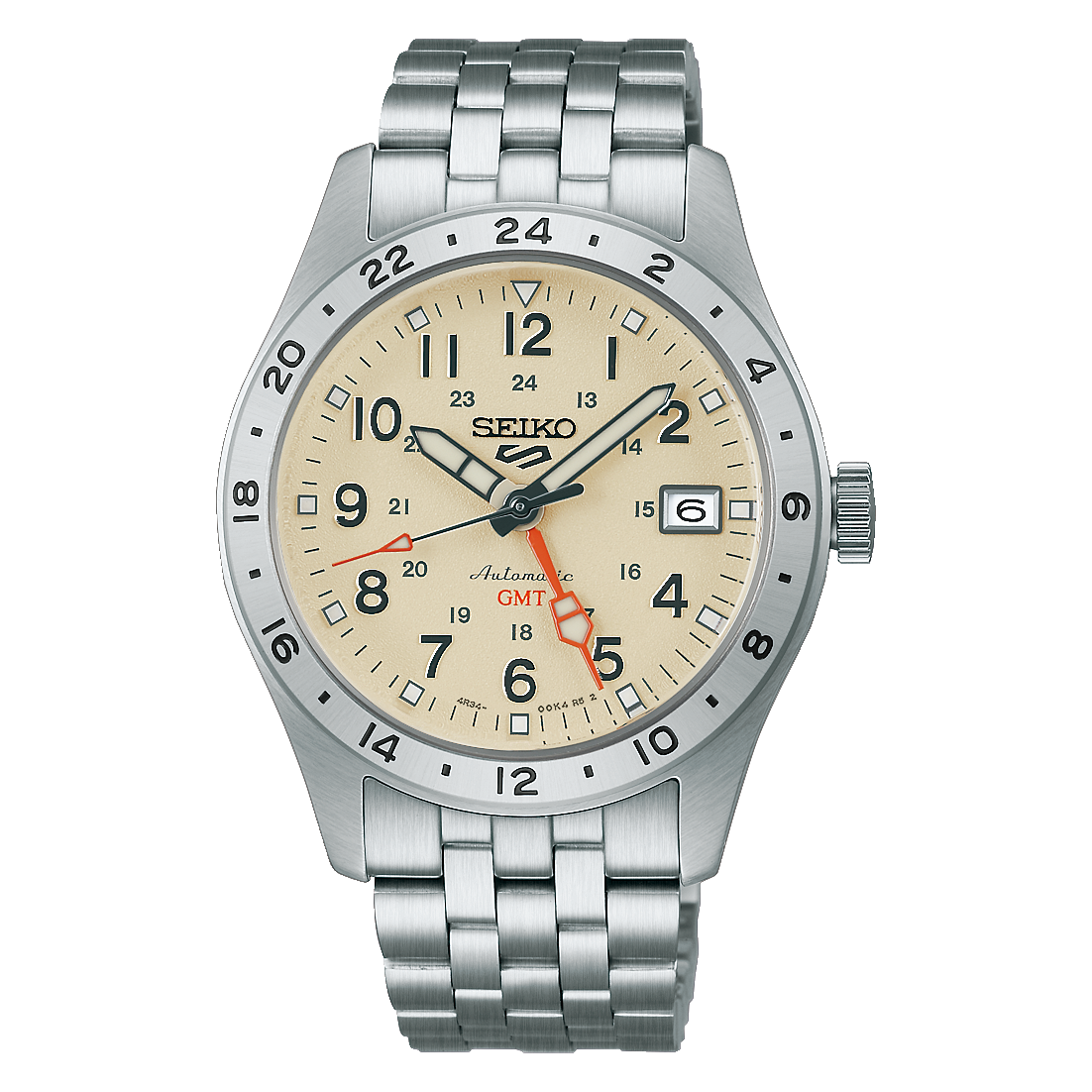 Seiko 5 Sports Automatik GMT 39mm, Edelstahl, Elfenbein Herrenuhr HDB002K1