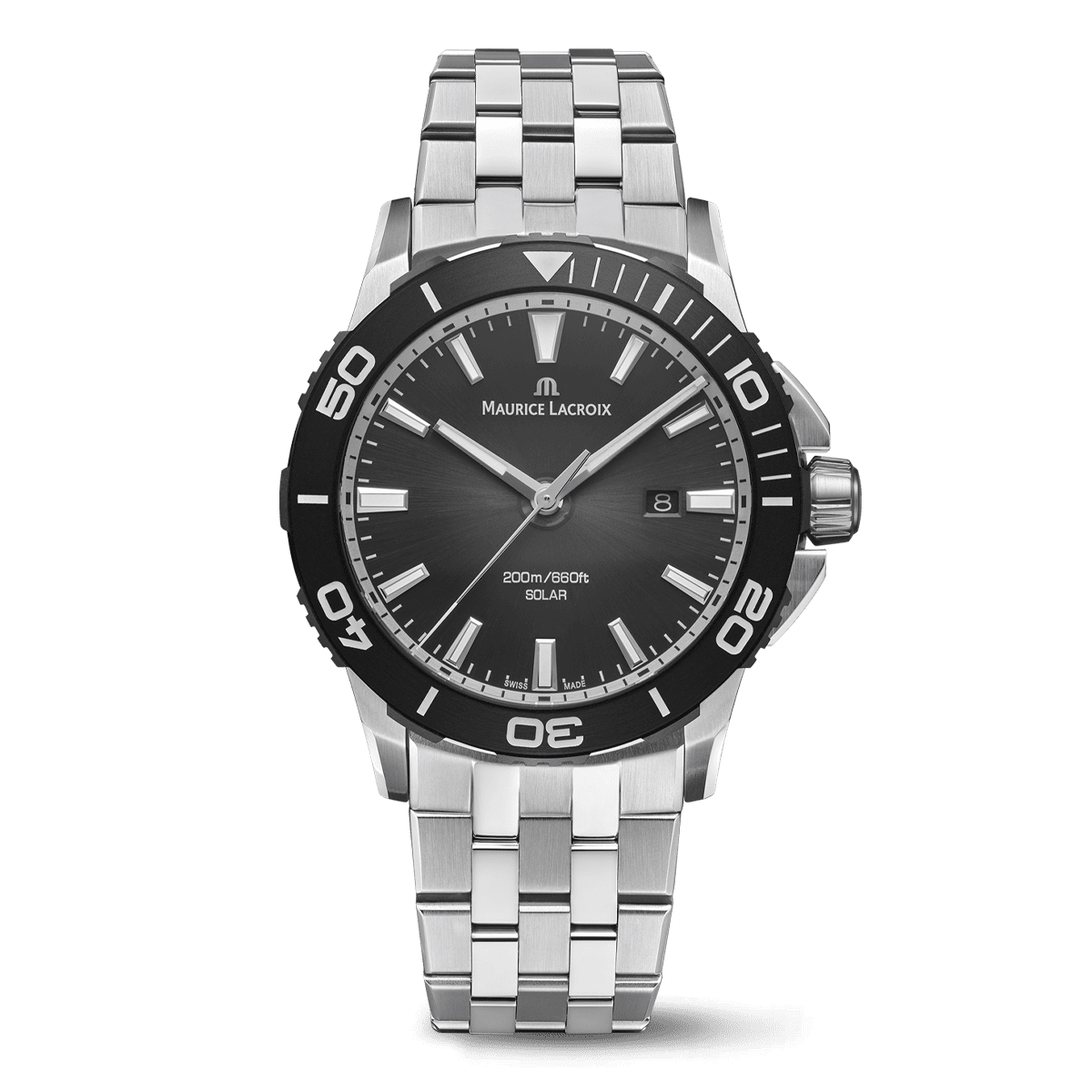 Maurice Lacroix PONTOS S SOLAR 42mm, Edelstahl, Schwarz Herrenuhr PT1008-SSL22-330-1