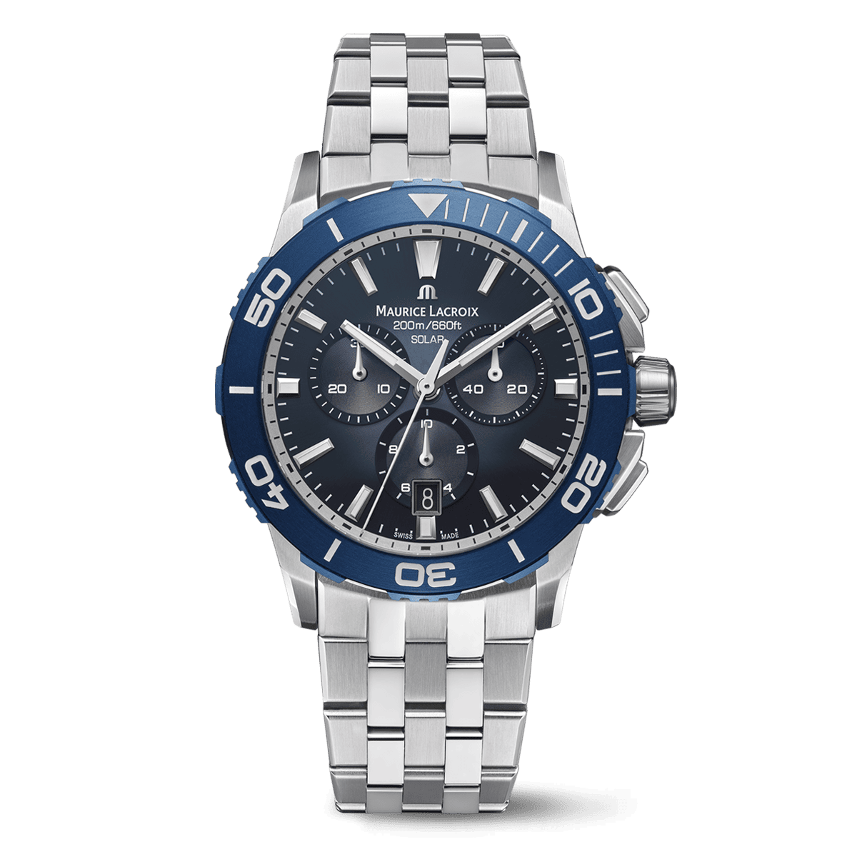 Maurice Lacroix PONTOS S SOLAR CHRONOGRAPH 42 mm, Quartz, Edelstahlarmband Herrenuhr PT1038-SSL42-430-1