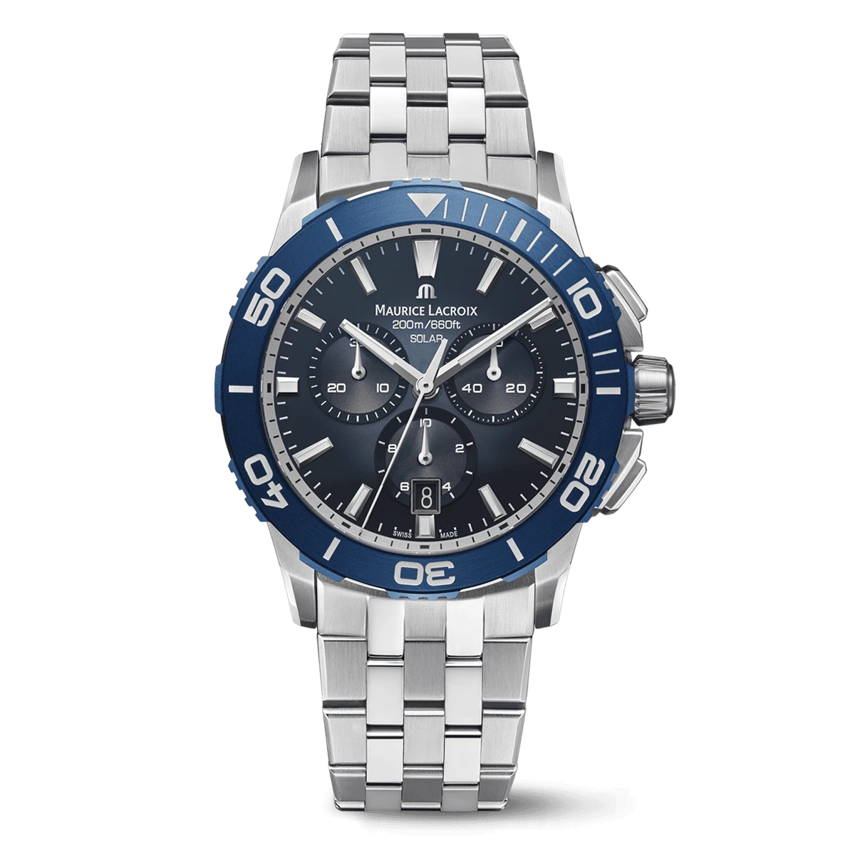 Maurice Lacroix PONTOS S SOLAR CHRONOGRAPH 42 mm, Quartz, Edelstahlarmband Herrenuhr PT1038-SSL42-430-1