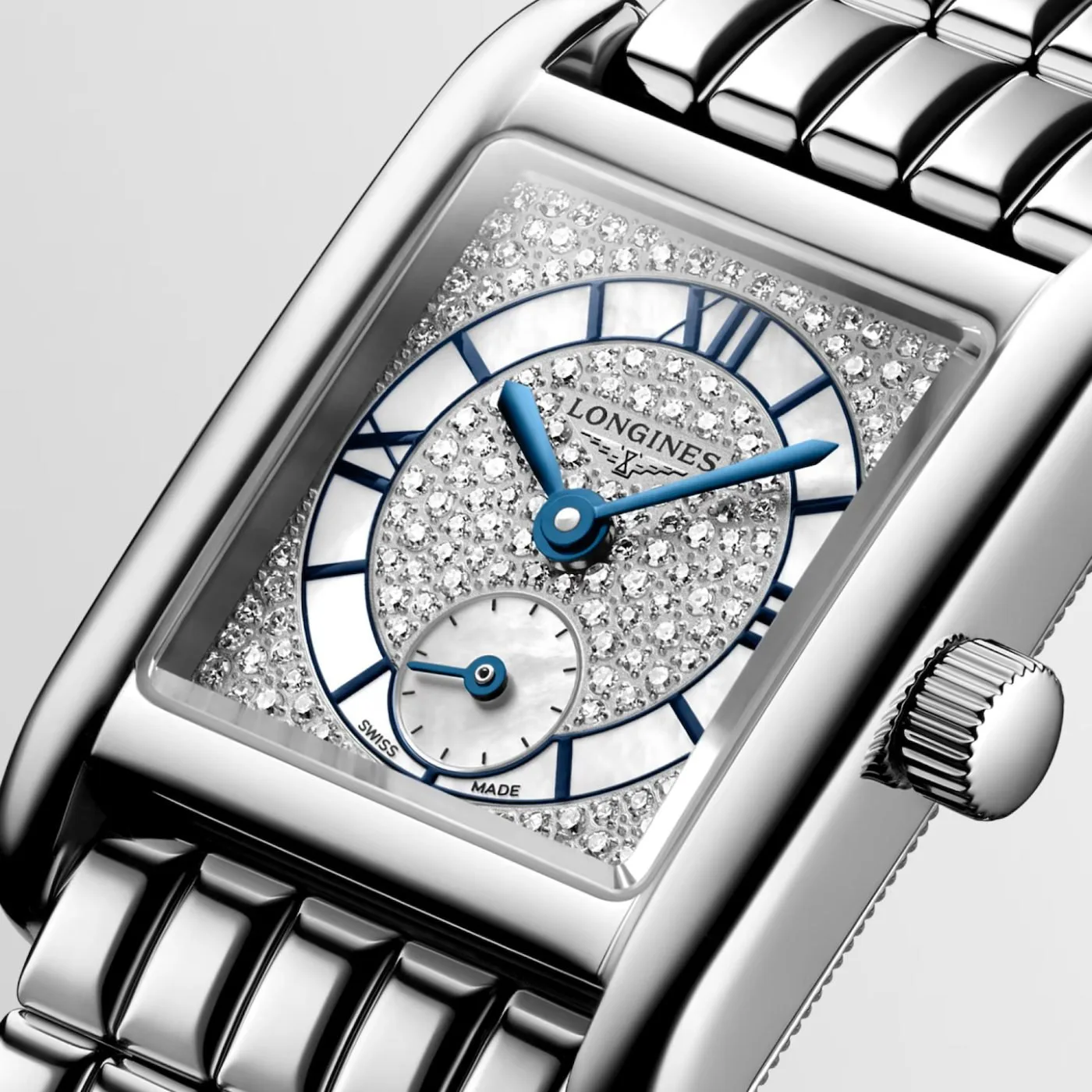 Longines Mini DolceVita 21,5 x 29 mm Quarz Diamanten Perlmutt Edelstahlband Damenuhr L5.200.4.87.6