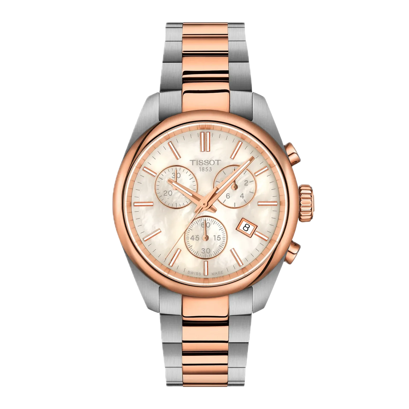Tissot PR 100 36mm Schweizer Quarzwerk, Perlmuttzifferblatt, Grau und Roségold Damenuhr T150.217.22.111.00