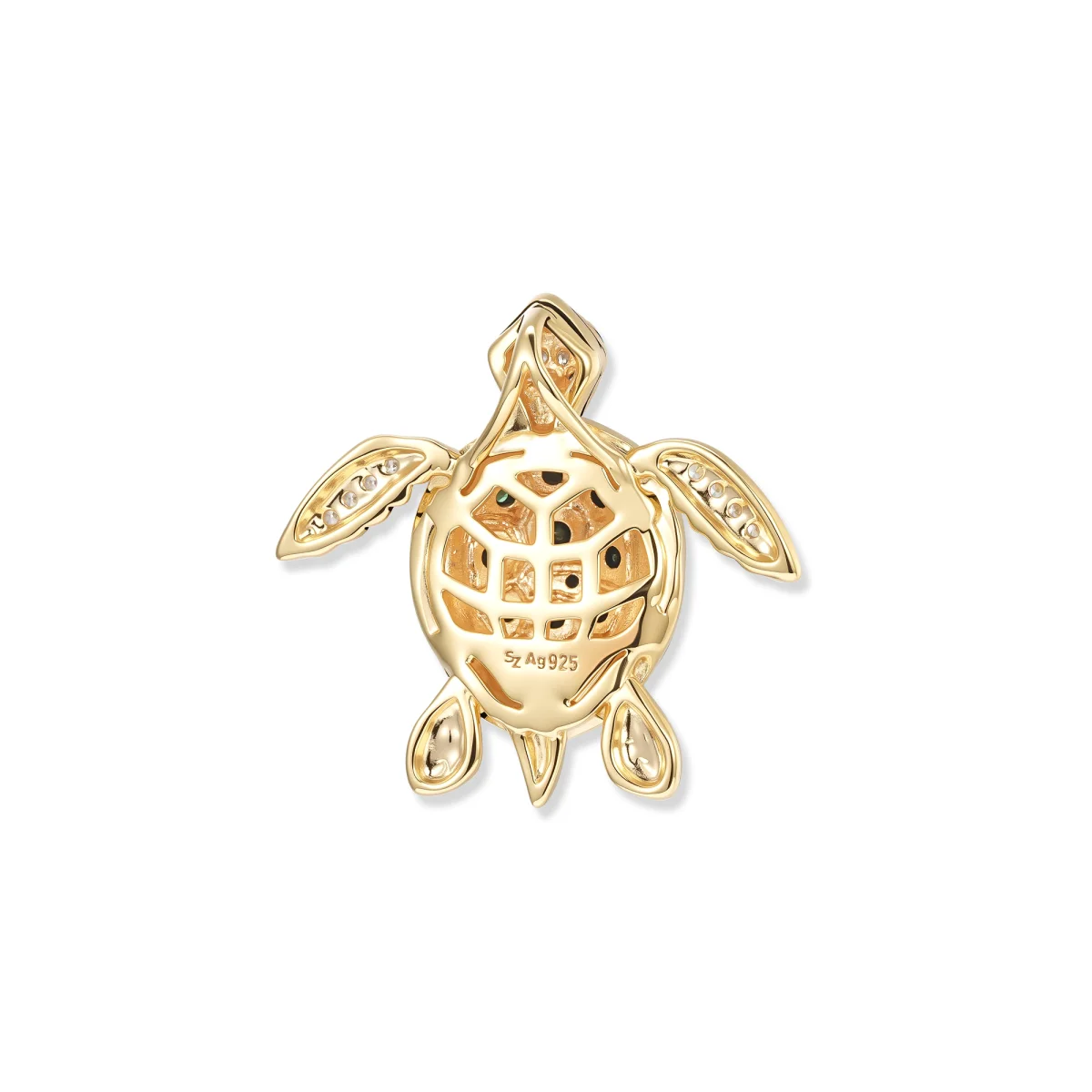 Seinerzeit Anhänger Felina Jade Schildkröten Anhänger, leuchtend grüne Zirkonia, 925 Sterling Silber mit 18K Gelbgold-Veredelung
