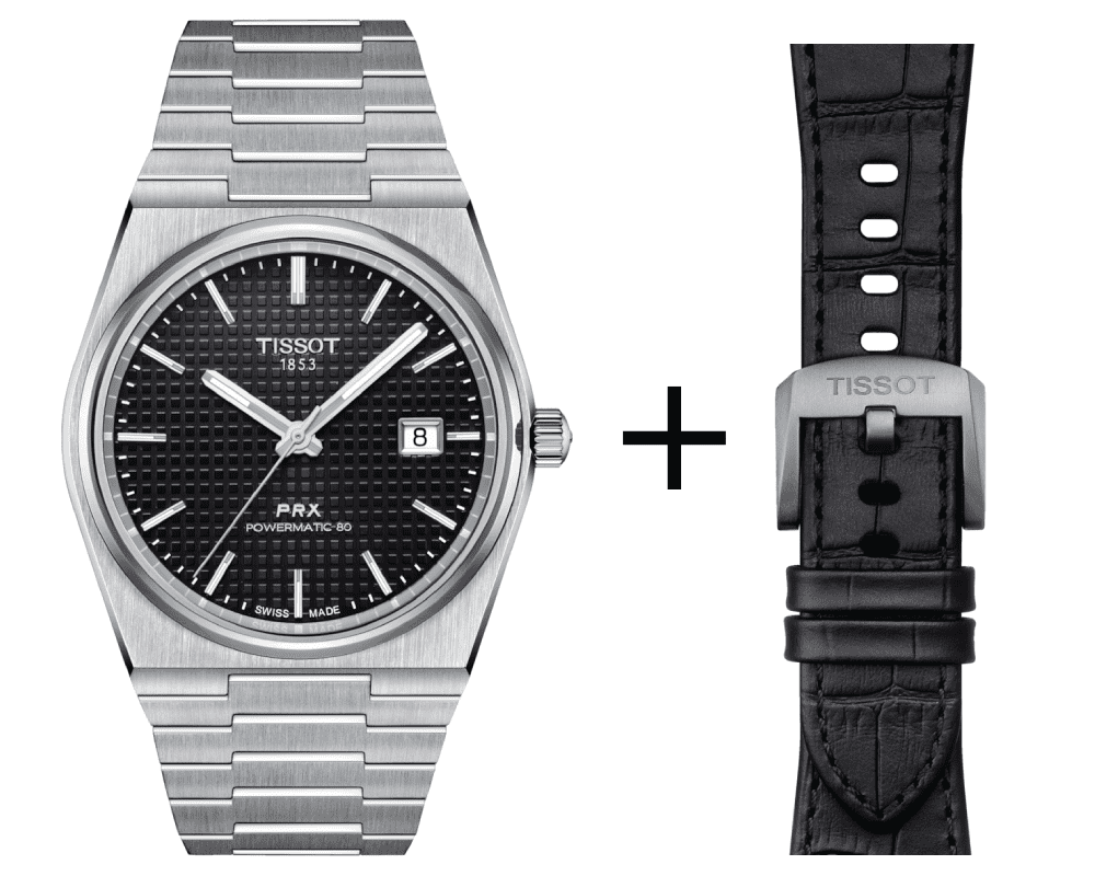 Tissot PRX Herrenuhr T137.407.11.051.00 Set mit schwarzem Lederarmband Krokooptik 