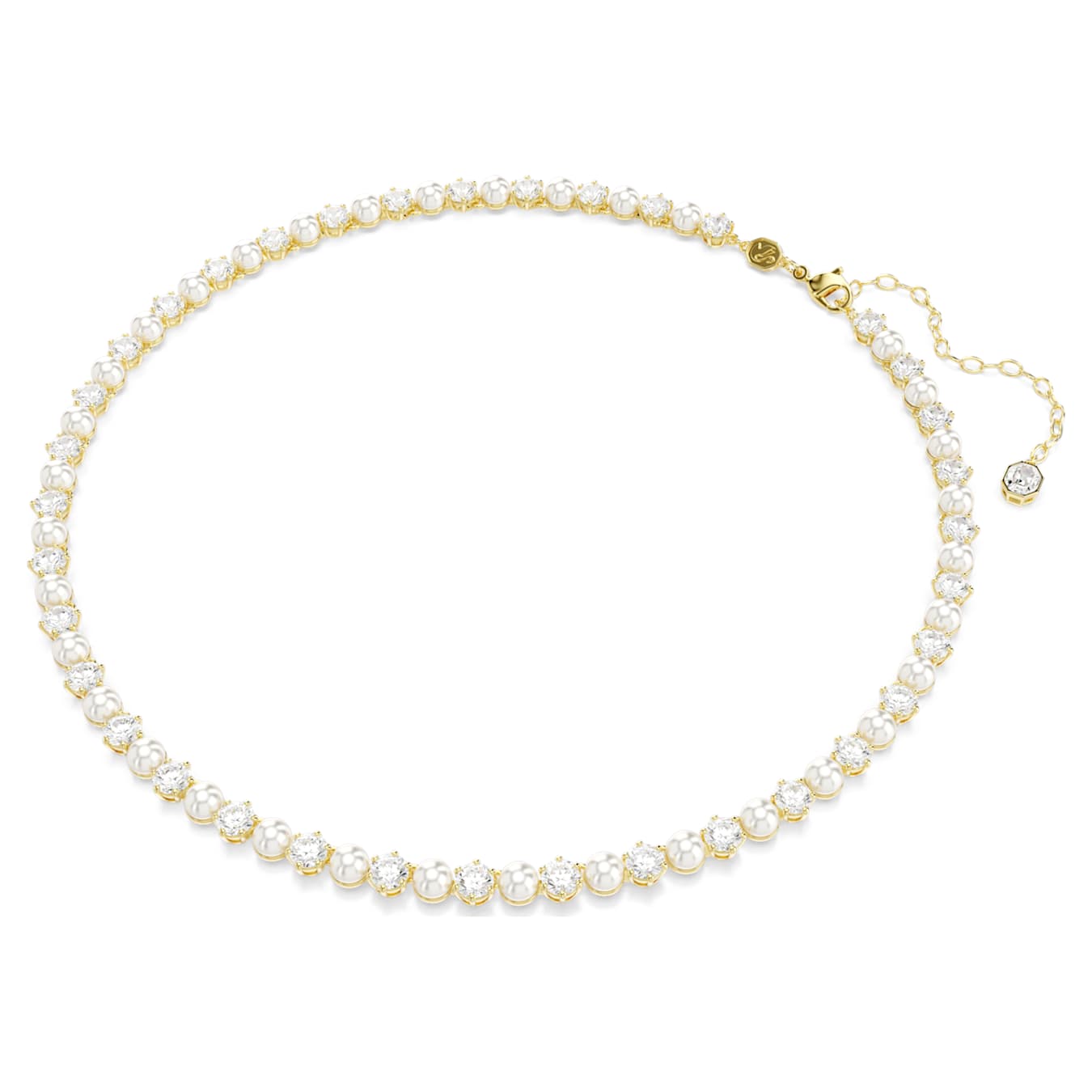 Swarovski  Matrix Tennis Halskette Kristallperle, Rundschliff, Weiß, Goldlegierungsschicht