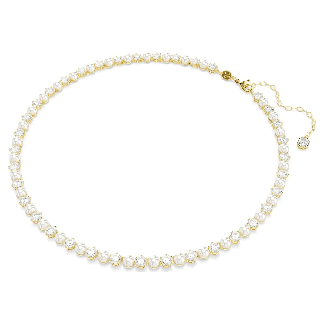 Swarovski  Matrix Tennis Halskette Kristallperle, Rundschliff, Weiß, Goldlegierungsschicht