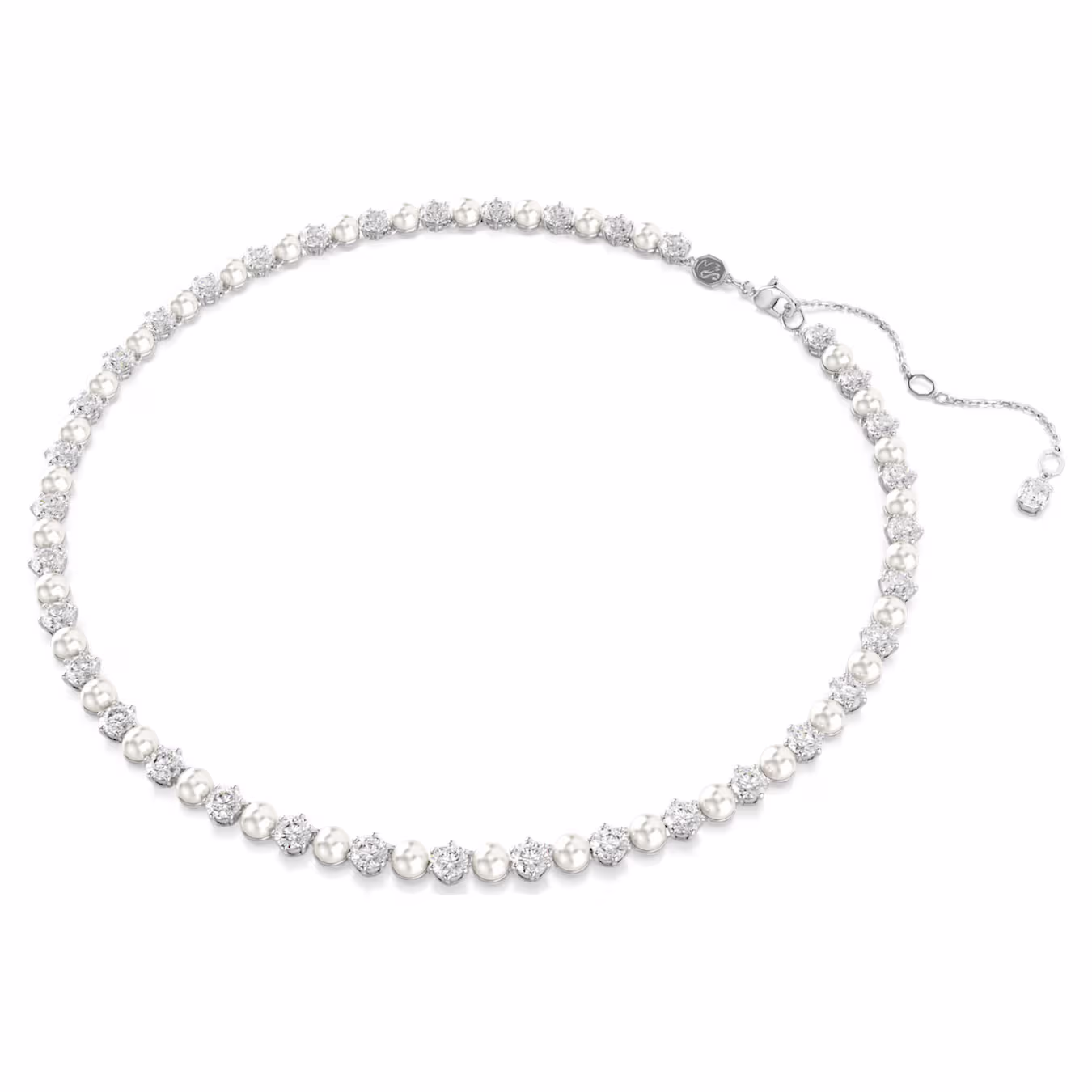 Swarovski Matrix Tennis Halskette Kristallperle, Rundschliff, Weiß, Rhodiniert
