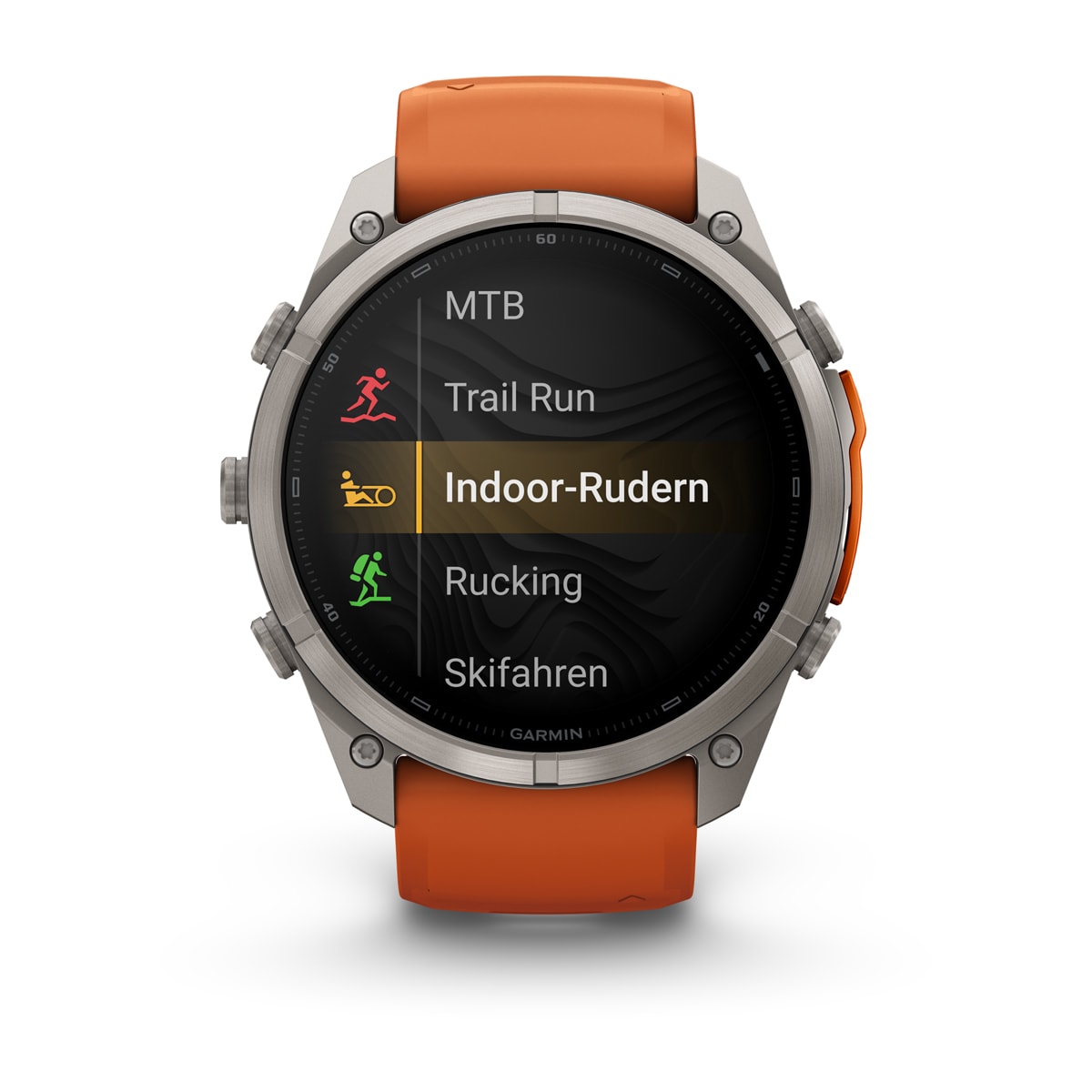 Garmin fēnix® 9 Pro inReach® - 51 mm AMOLED Sapphire Titan mit Silikon-Armband Autumn Orange/Spark Orange 010-04337-01