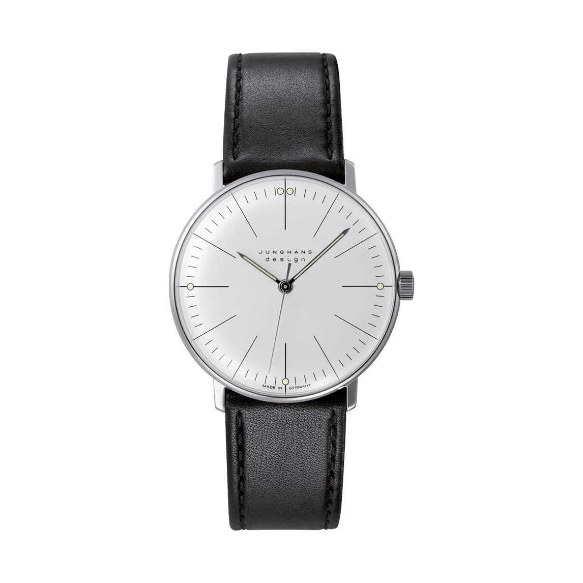 Junghans max bill Handaufzug 34mm Lederband Herrenuhr 27/3700.02