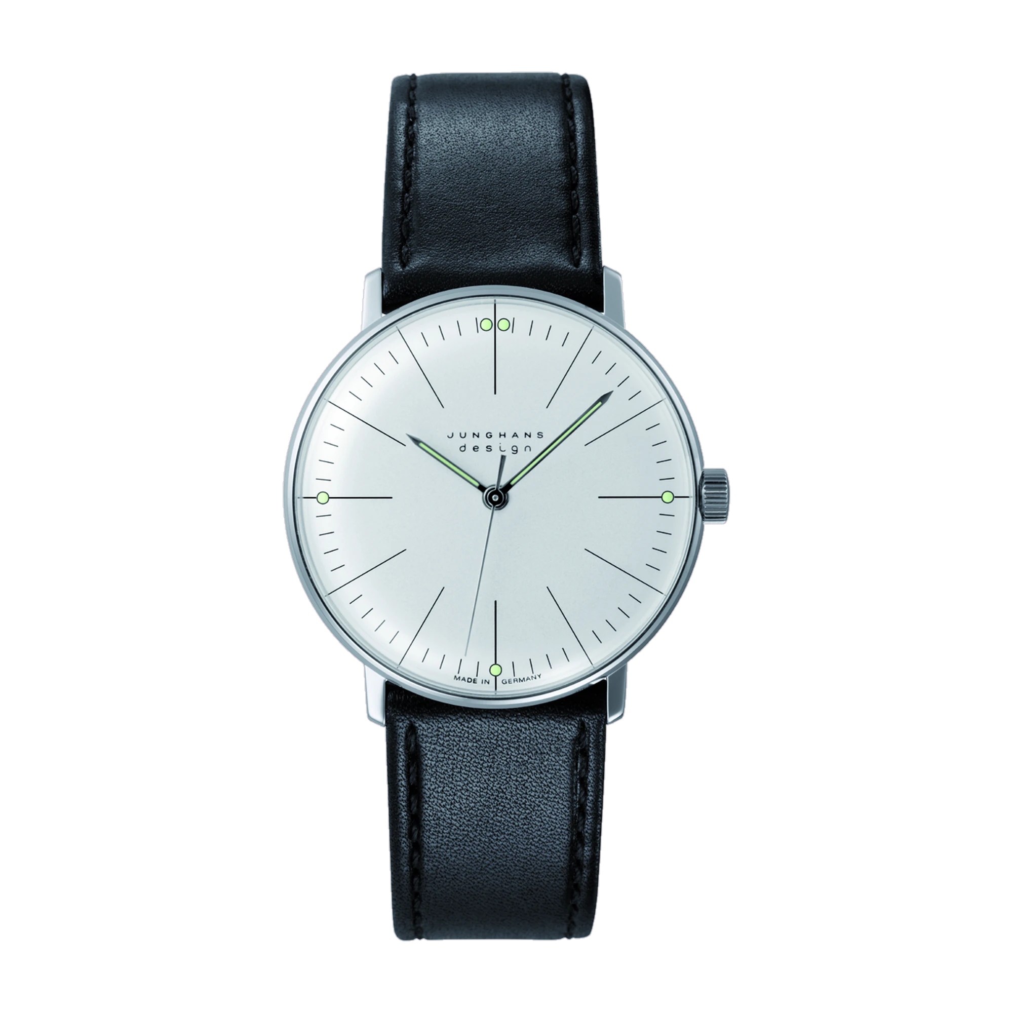 Junghans max bill Handaufzug 34mm Lederband Herrenuhr 27/3700.02