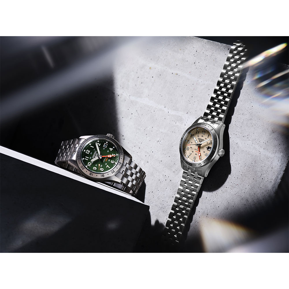 Seiko 5 Sports Automatik GMT 39mm, Edelstahl, Elfenbein Herrenuhr HDB002K1