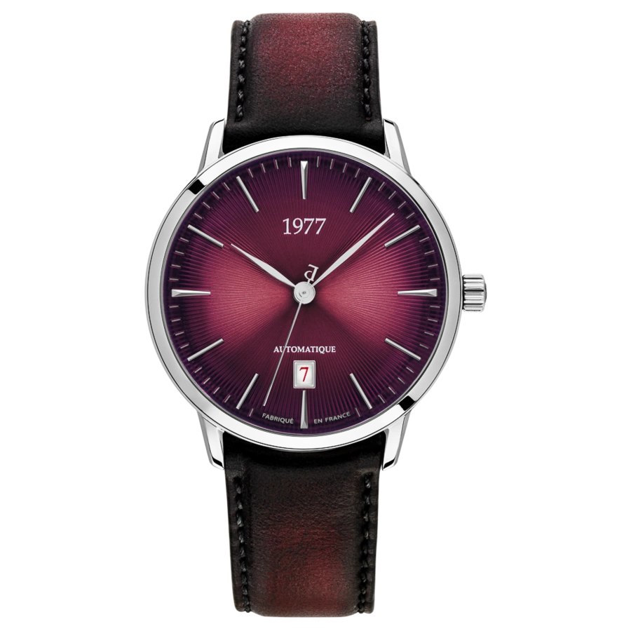 1977 EDMOND Automatik, 40 mm, Zifferblatt Weinrot, Lederband Weinrot, Herrenuhr 1977P01155