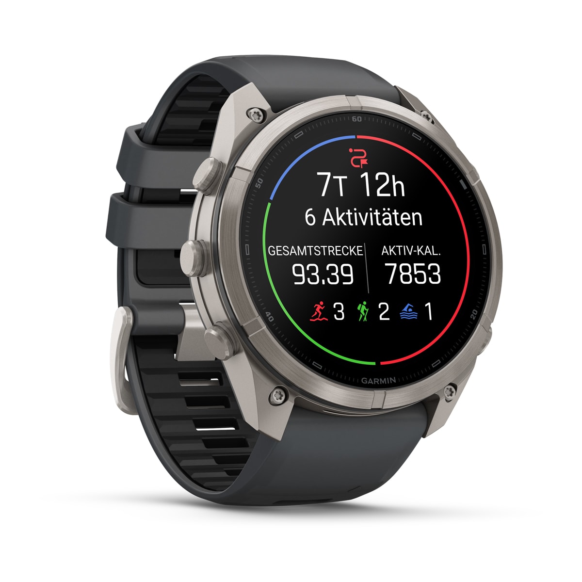 Garmin fēnix® 9 Pro inReach® - 51 mm AMOLED Sapphire Titan mit Silikon-Armband Graphit/Schwarz 010-04337-21
