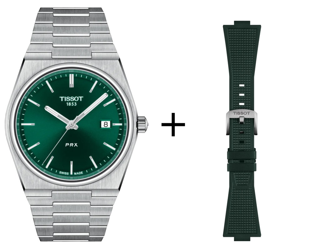 Tissot Herrenuhr PRX Set mit grünem Kautschukband T137.410.11.091.00 