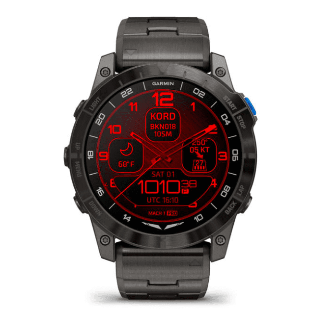 Garmin D2 Mach 1 Pro Piloten-Smartwatch mit Titan-Armband Herrenuhr mit Silikon Ersatzarmband  010-0