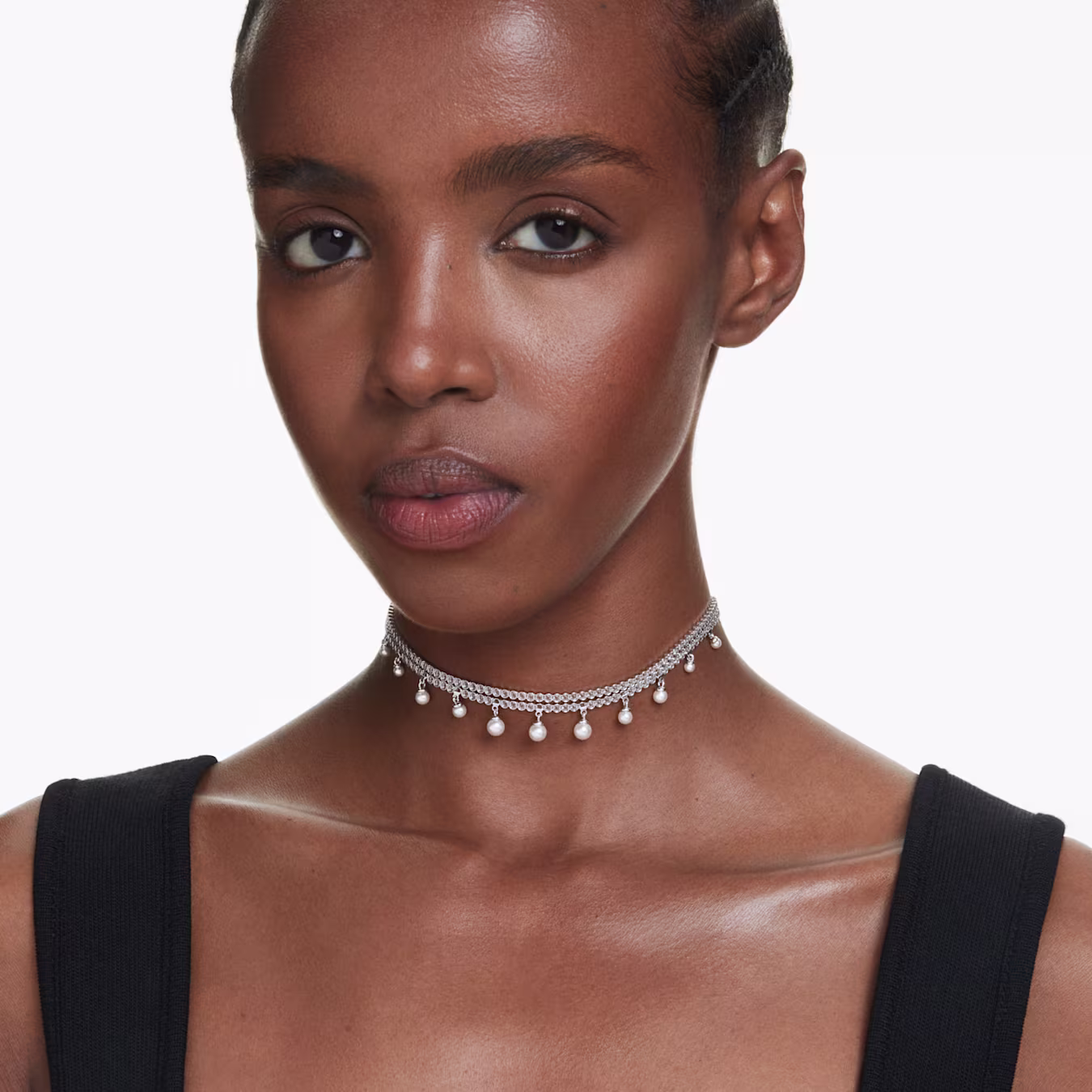 Swarovski Kette Ariana Grande x Swarovski Kristallperle, Rundschliff, Weiß, Rhodiniert