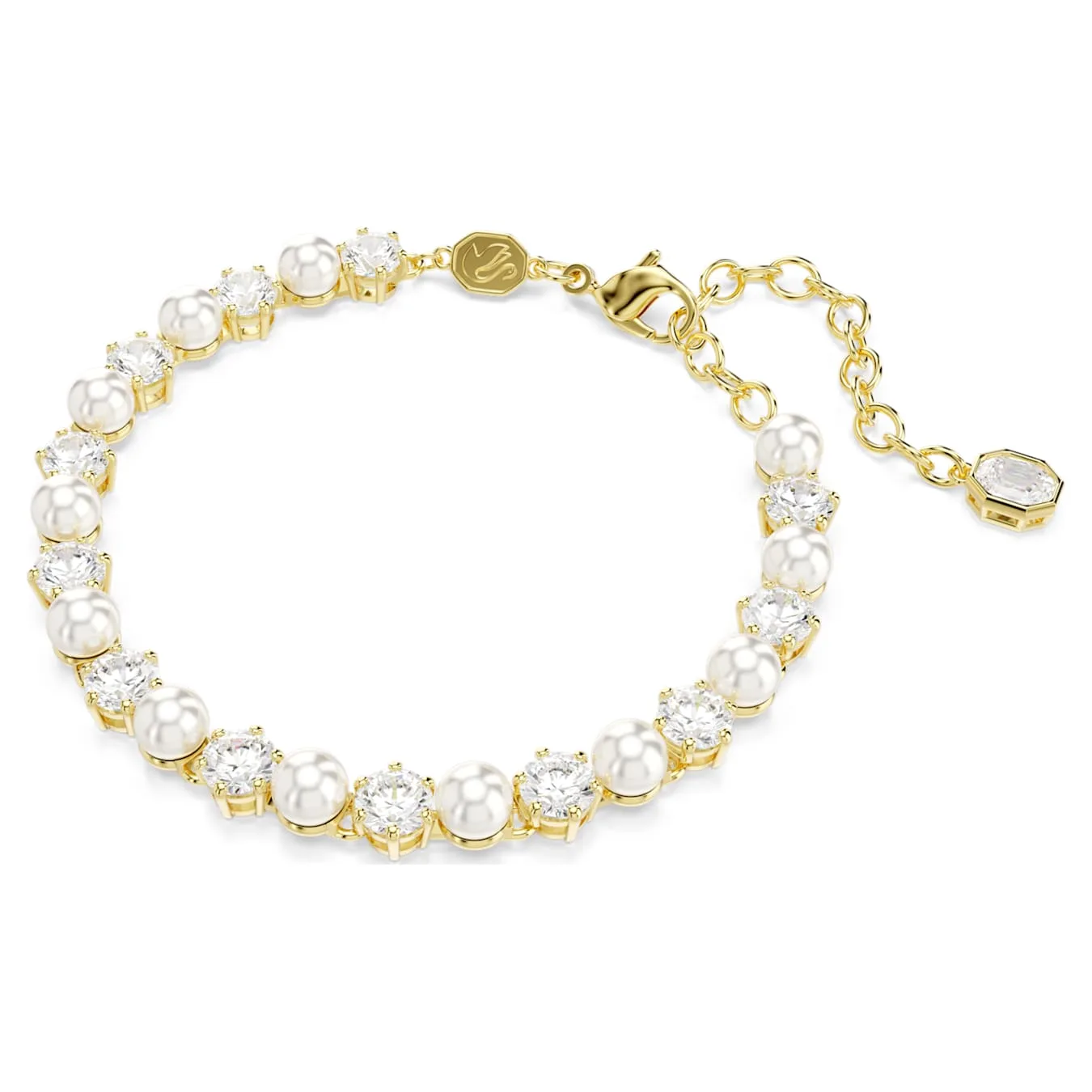 Swarovski  Matrix Tennis Armband Kristallperle, Rundschliff, Weiß, Goldlegierungsschicht