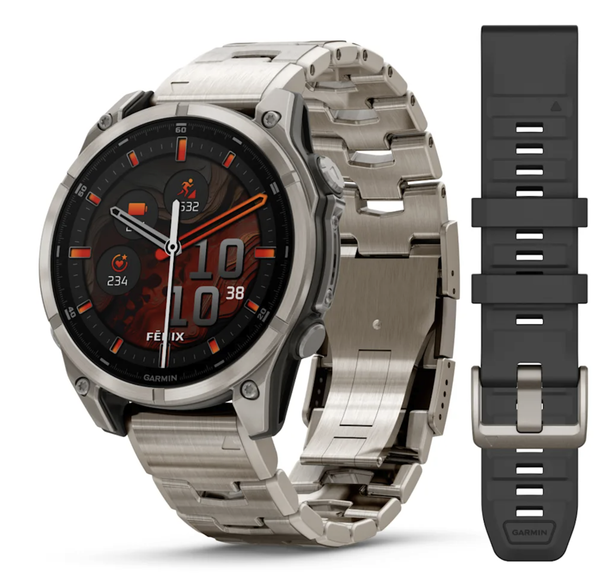 Garmin fēnix® 8 - 47 mm AMOLED Sapphire Titan mit zusätzlichem Silikonarmband 010-02904-40