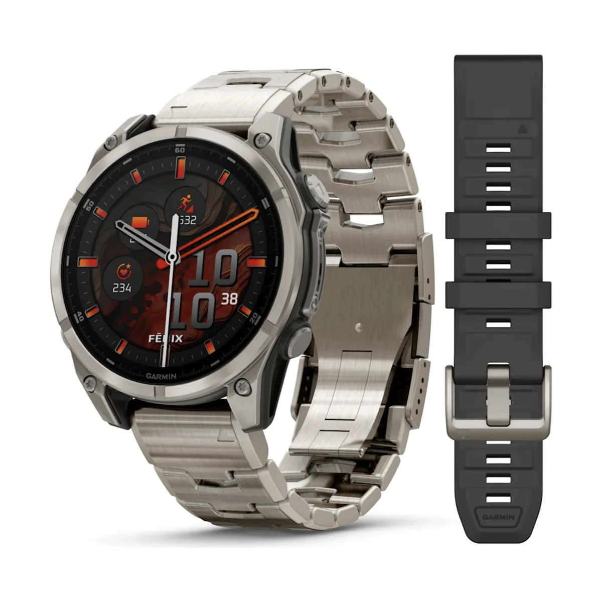 Garmin fēnix® 8 - 47 mm AMOLED Sapphire Titan mit zusätzlichem Silikonarmband 010-02904-40