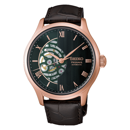 Seiko Presage Japanese Garden Skeleton Automatik Herrenuhr HCB007J1 Roségold Lederband braun