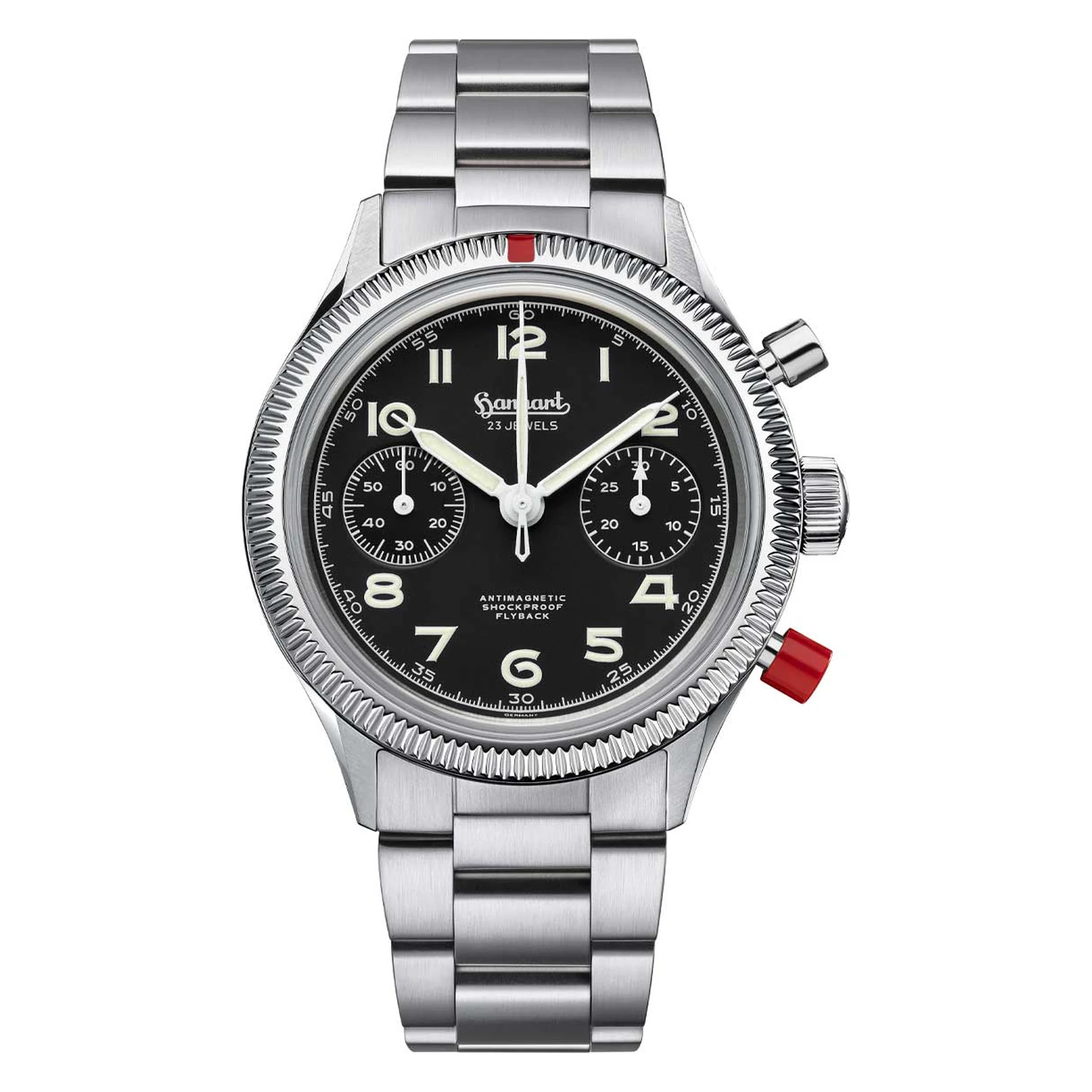 Hanhart 417 ES 1954 Heritage Flyback 39 mm Edelstahlband Silber Herrenuhr H701.212-6428