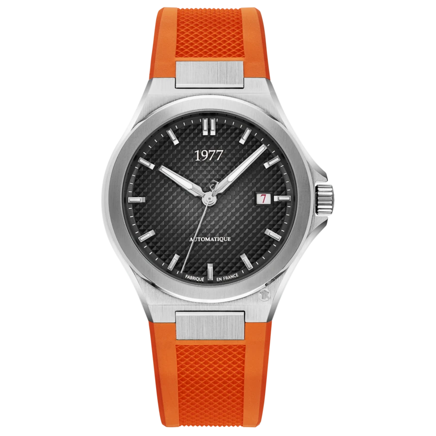 1977 ARSENE Automatik, 41 mm, Zifferblatt Schwarz, Kautschukband FKM Orange, Herrenuhr 1977P02138