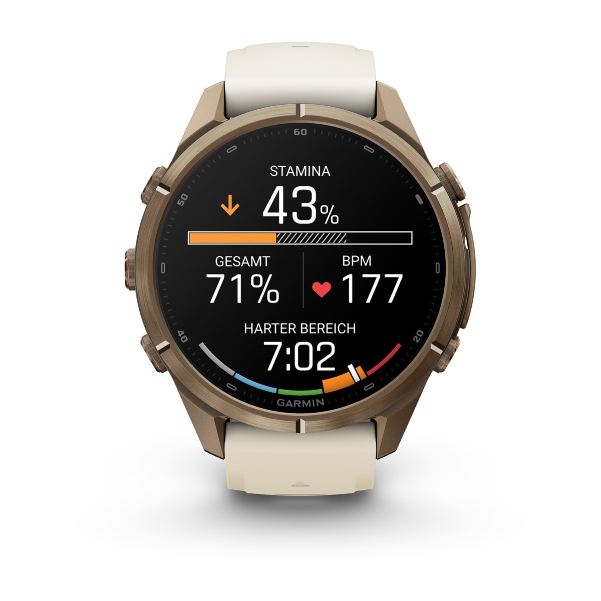 Garmin fēnix® 9 Pro inReach® - 43 mm AMOLED Sapphire Autumn Gold Titan mit Silikon-Armband Creme/French Gray 010-04335-21