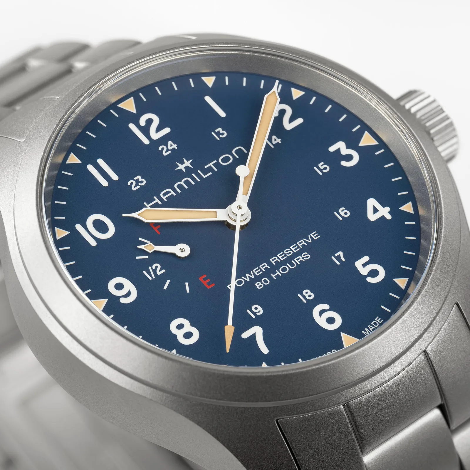 Hamilton Khaki Field Power Reserve Handaufzug 40 mm Edelstahlband Blau Herrenuhr H69509140