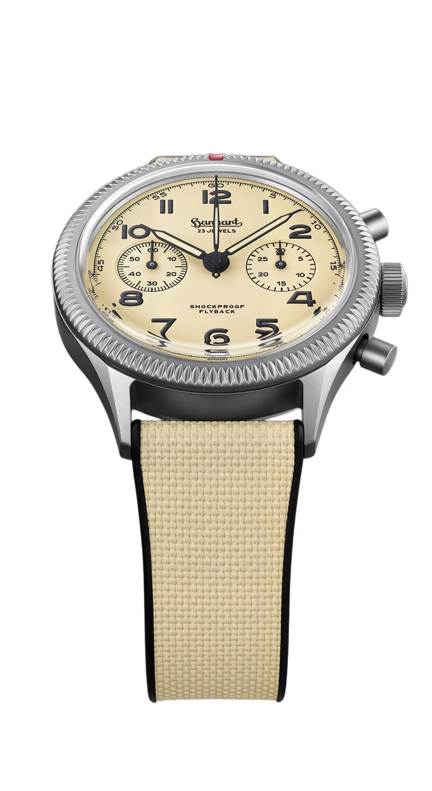 Hanhart 417 TI Desert Pilot 42 mm Kautschukband Sand Herrenuhr H721L.250-1715