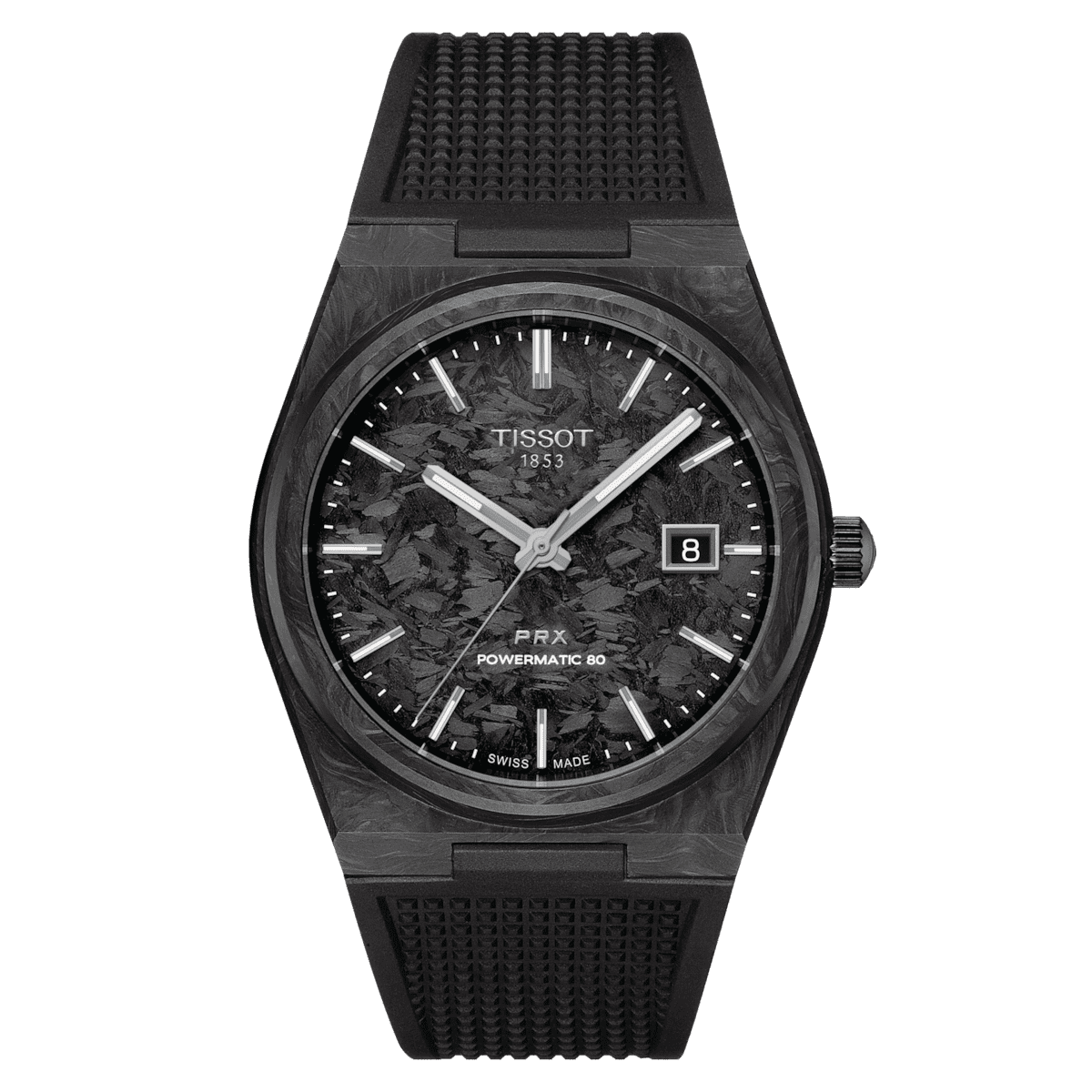 Tissot PRX 80 Herrenuhr CARBON T137.907.97.201.00 Set mit schwarzem Lederband Krokooptik