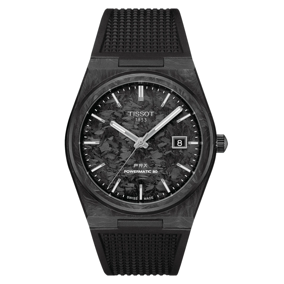 Tissot PRX 80 Herrenuhr CARBON T137.907.97.201.00 Set mit schwarzem Lederband Krokooptik
