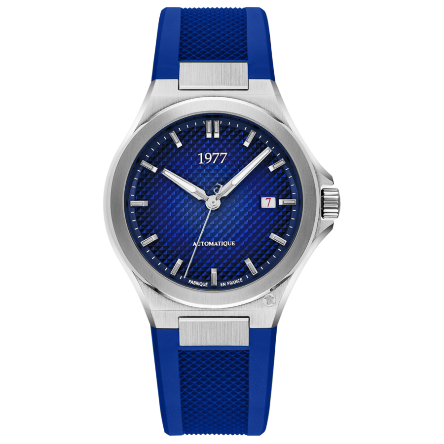 1977 ARSENE Automatique, 41 MM, Cadran Bleu, Bracelet Caoutchouc FKM Bleu Herrenuhr 1977P02166