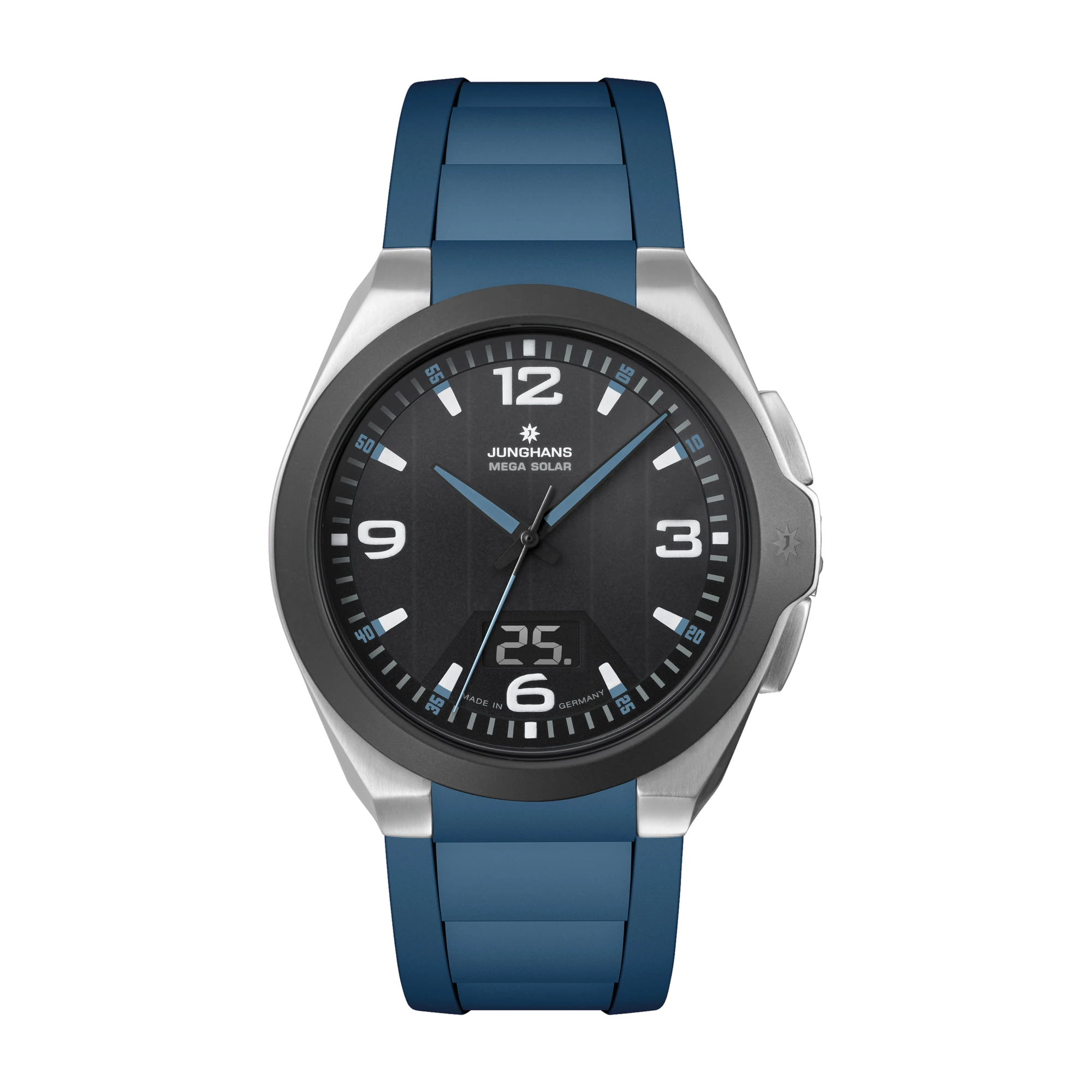 Junghans Spektrum Mega Solar Funk Kautschukband Herrenuhr 18/1527.00