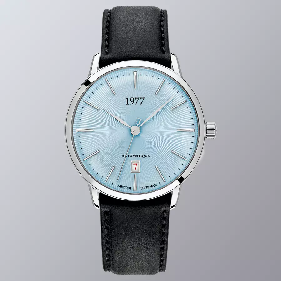 1977 EDMOND Automatique, 40 MM, Cadran Bleu Glacier, Bracelet Cuir Noir Herrenuhr 1977P01163