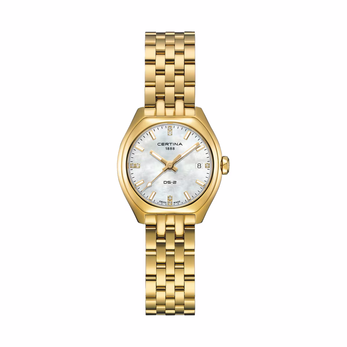 Certina DS-2 Lady Quarz, Edelstahl, Perlmutt, Gold Damenuhr C049.210.33.116.00