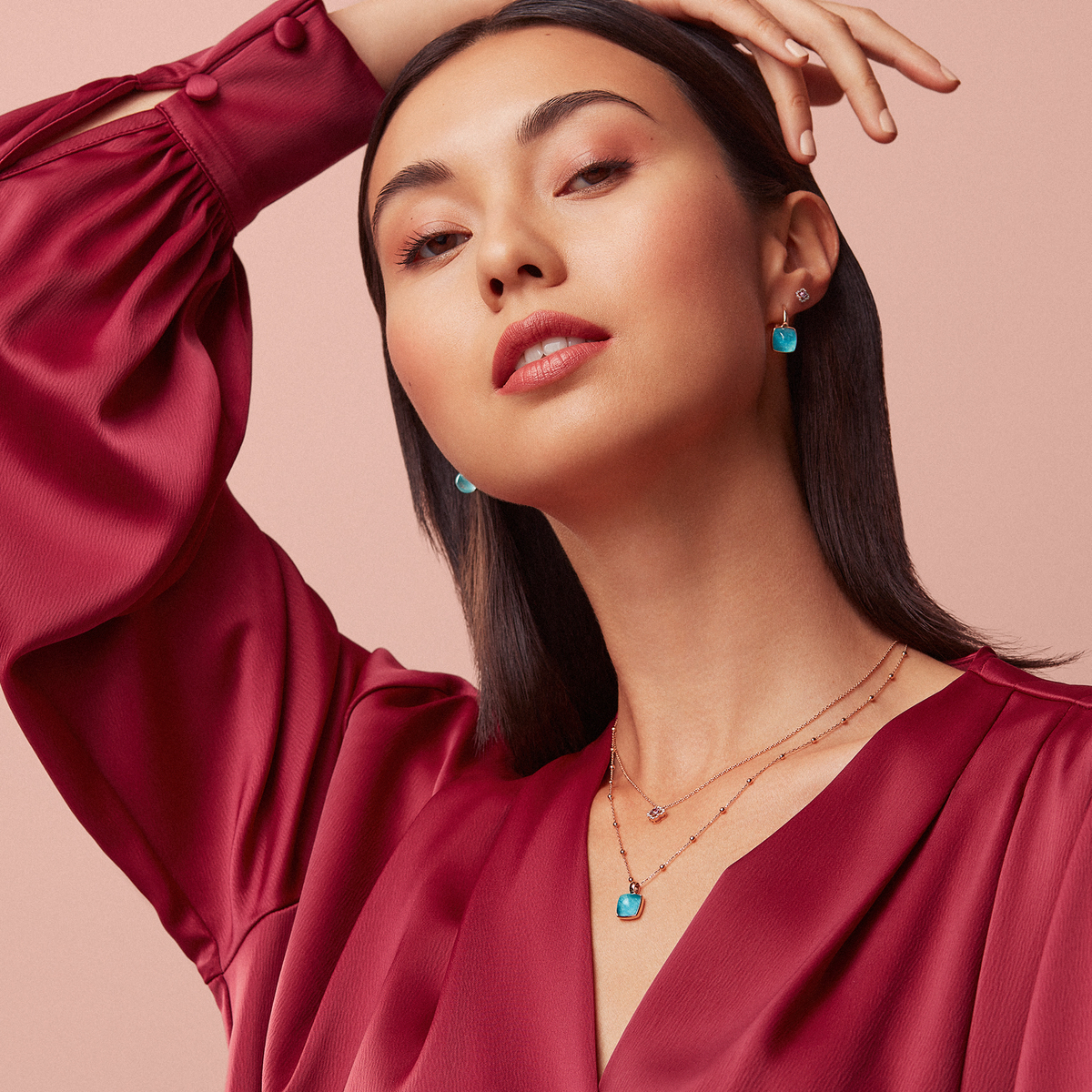 One More Salina Damen Ohrringe in 18 Karat Roségold mit rosa Saphir und Diamanten 063067XA