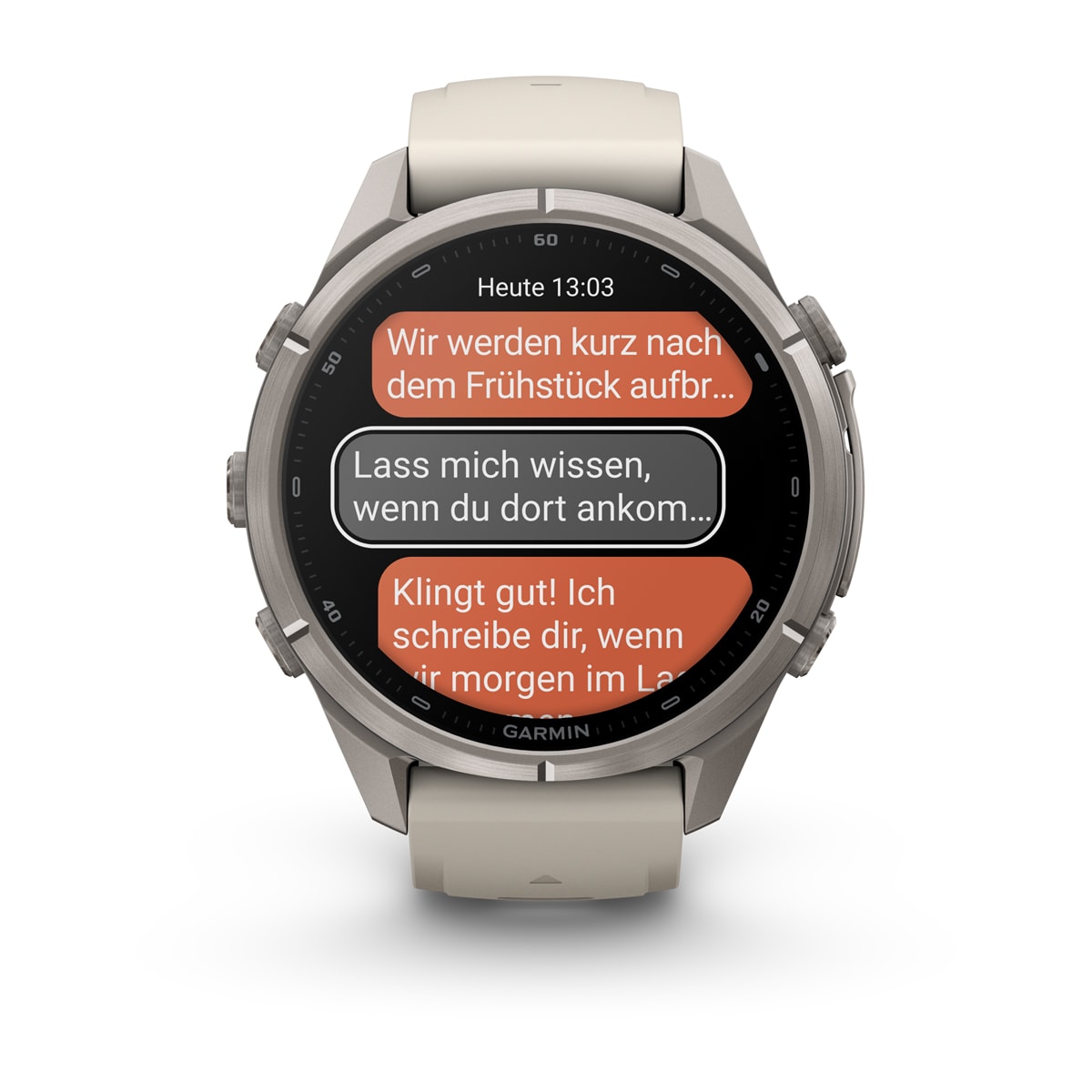 Garmin fēnix® 9 Pro inReach® - 43 mm AMOLED Sapphire Titan mit Silikon-Armband Nebelgrau/Dunkler Sandstein 010-04335-81