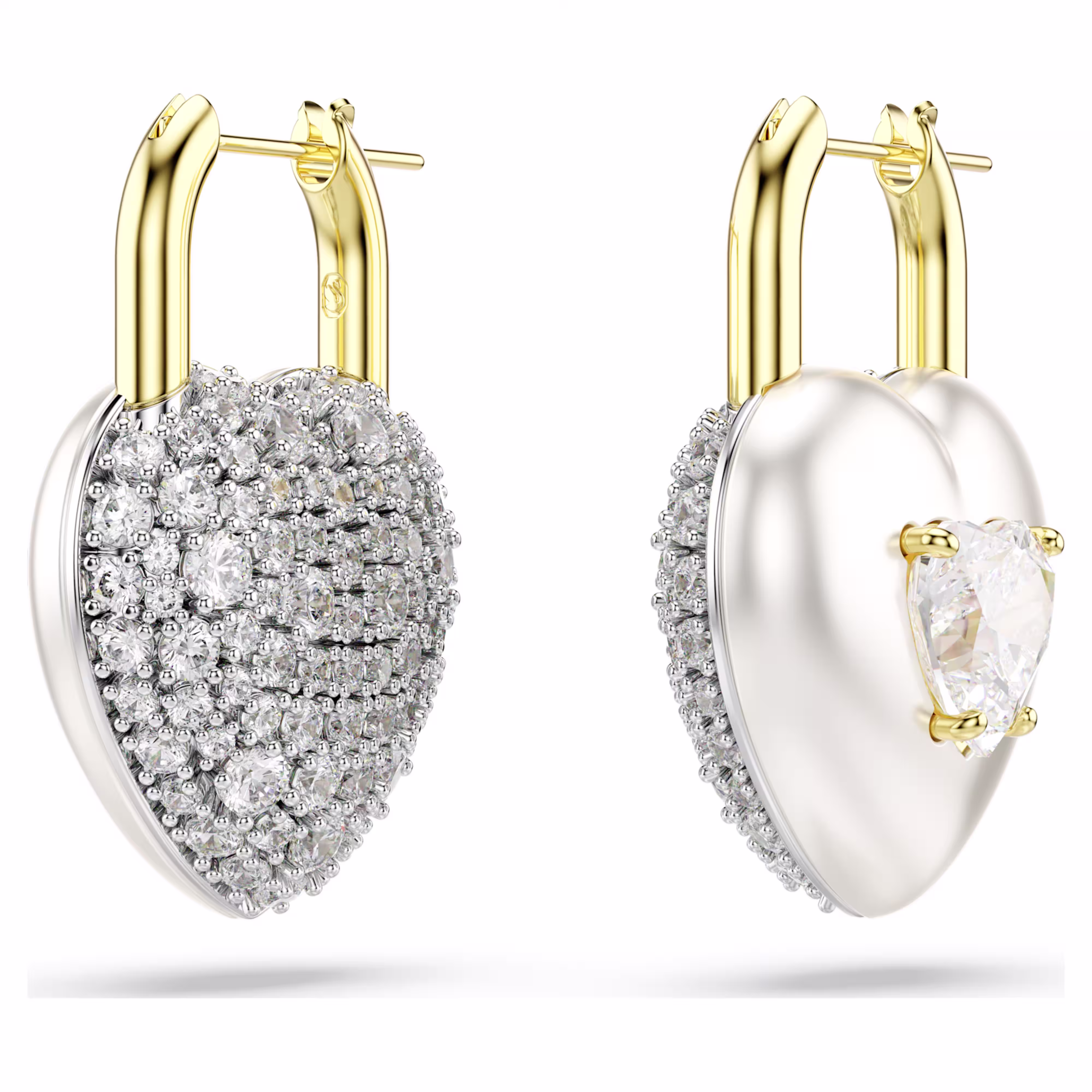 Swarovski  Idyllia Drop-Ohrhänger Verschiedene Schliffe, Herz, Weiß, Goldlegierungsschicht